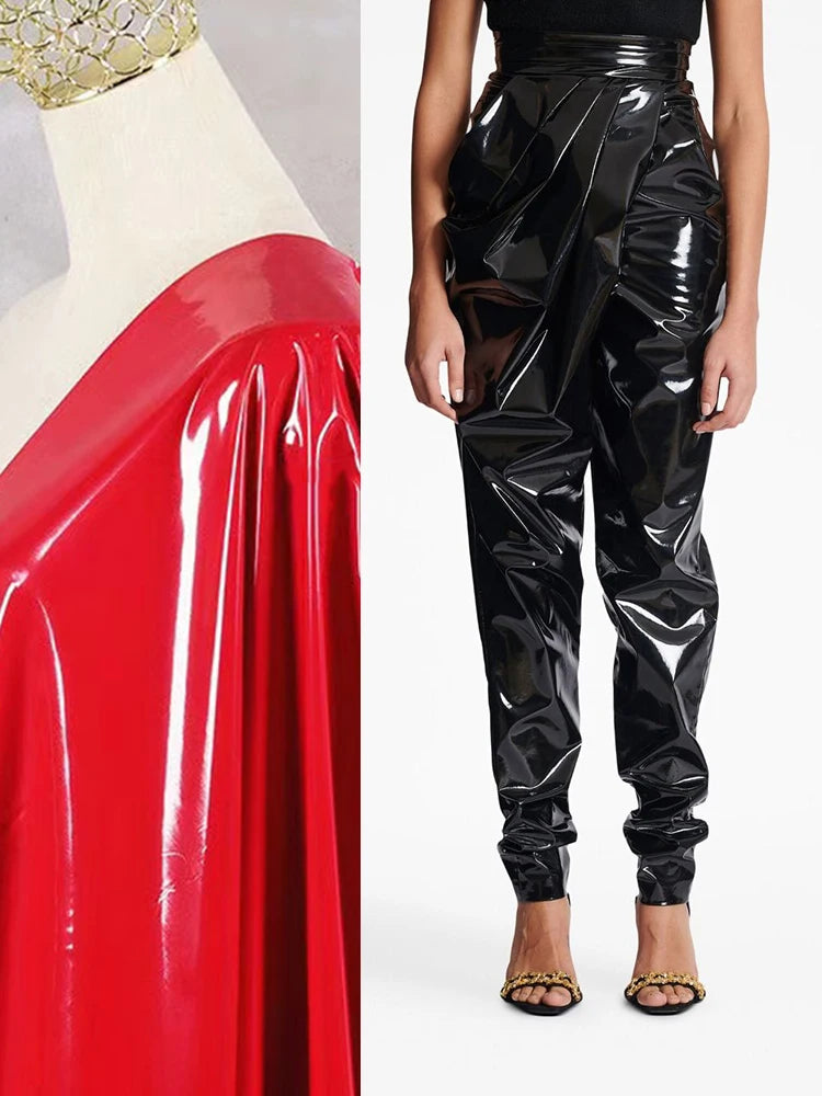 Shiny Patent Leather Wrapped Women's High Waist Faux Latex Harem Pants