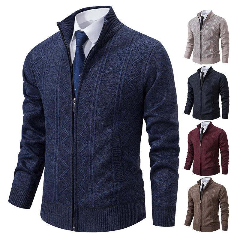 Men's Stand Collar Knitted Cardigan Zipper Sweater Jacket