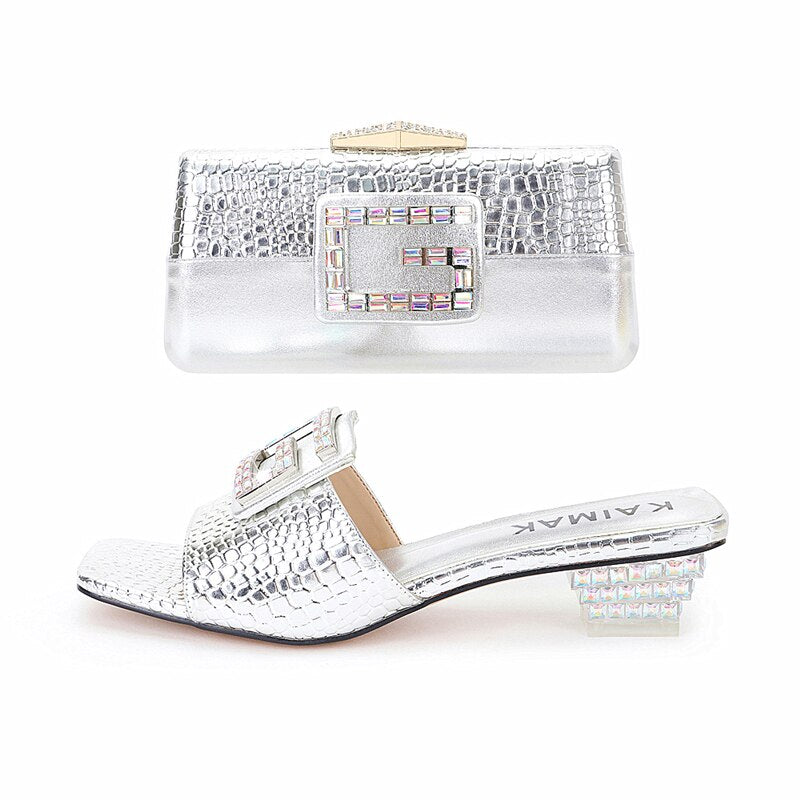 Designer Ladies Buckle Sandals + Clutch Purse Set