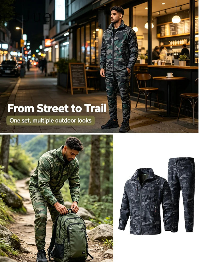 Men's Camoflauge Zipper Jacket + Drawstring Pants Tracksuit