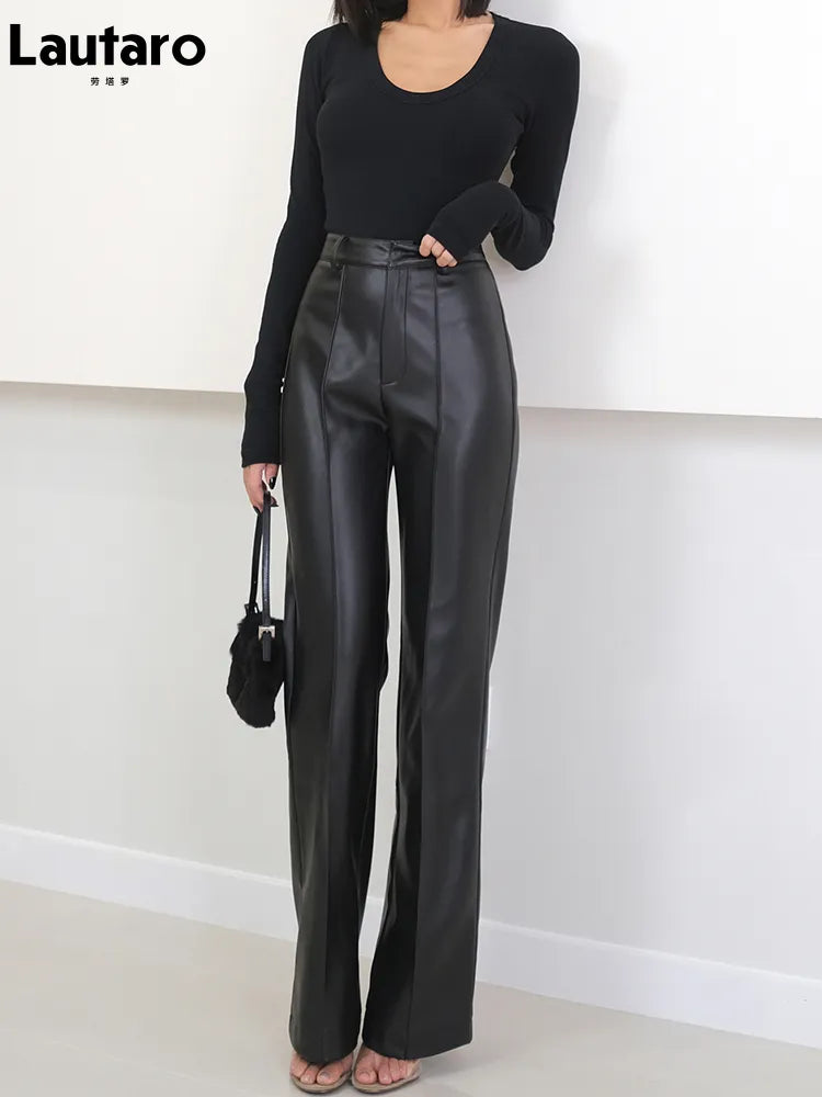 Soft Faux PU Leather High Waist Women's Trouser Pants