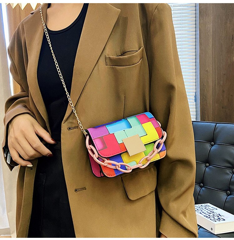 Rainbow Colorblock Luxury Messenger Small Square Purse