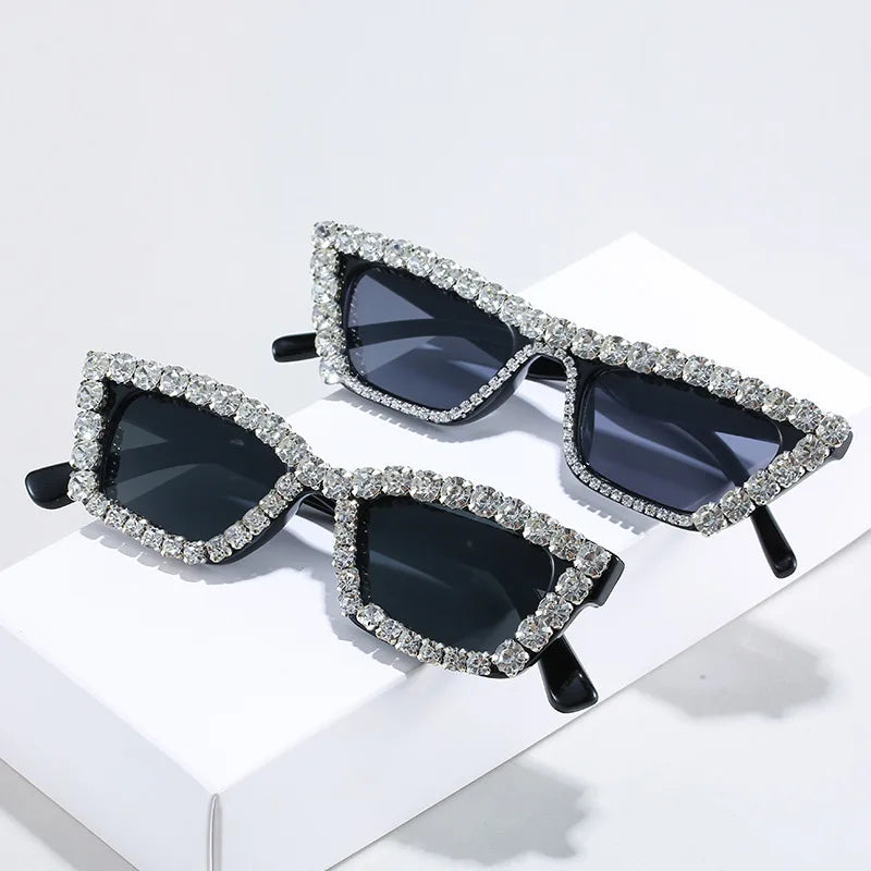 Vintage Encrusted Small Frame Pointed Rim Cat-Eye Rhinestone Designer UV400 Ladies Sunglasses