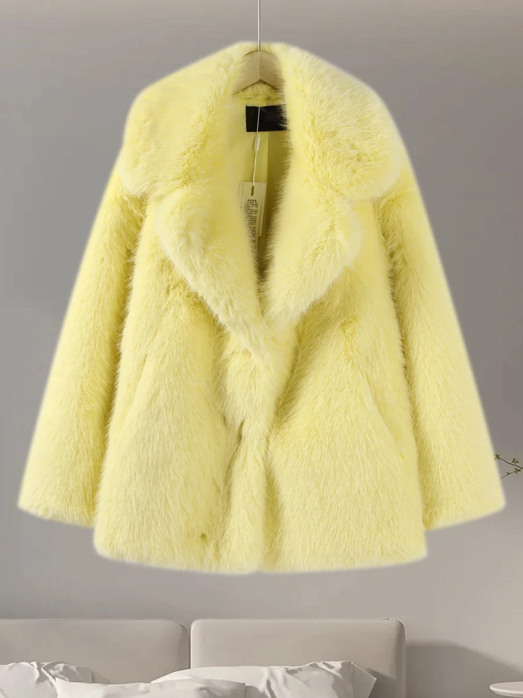 Plush Faux Fur Women's Solid Color Thick Teddy Coat