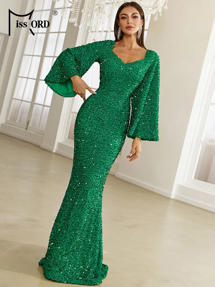 Sequin Sweetheart Neck Flare Sleeve Bodycon Mermaid Wedding Party/Prom Dress