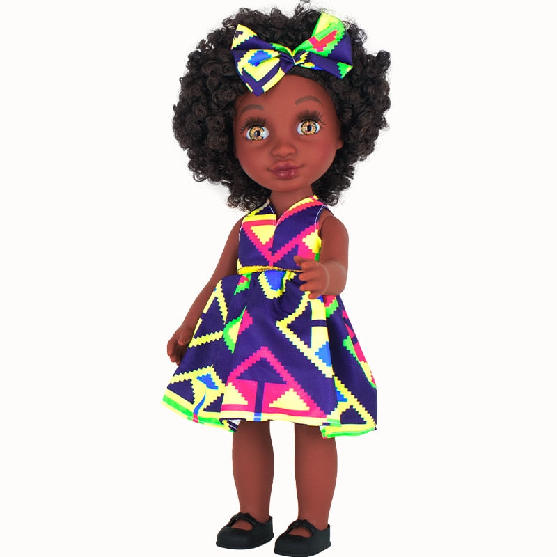 African American Baby Doll for 4+ Kids 35cm 14Inches Brown Eyes Explosion Doll