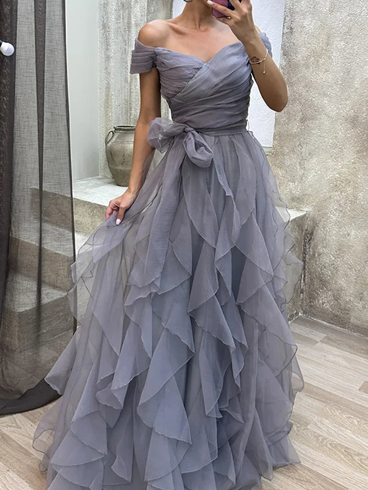 Mesh Patchwork V-Neck Sleeveless Floor-Length Formal Dress