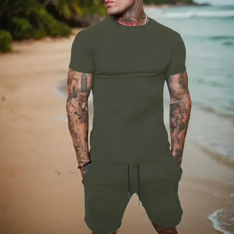 Men's Breathable Sportswear Short Sleeve T-Shirt + Drawstring Basketball Shorts 2-Piece Fitness Set to 4X Big & Tall