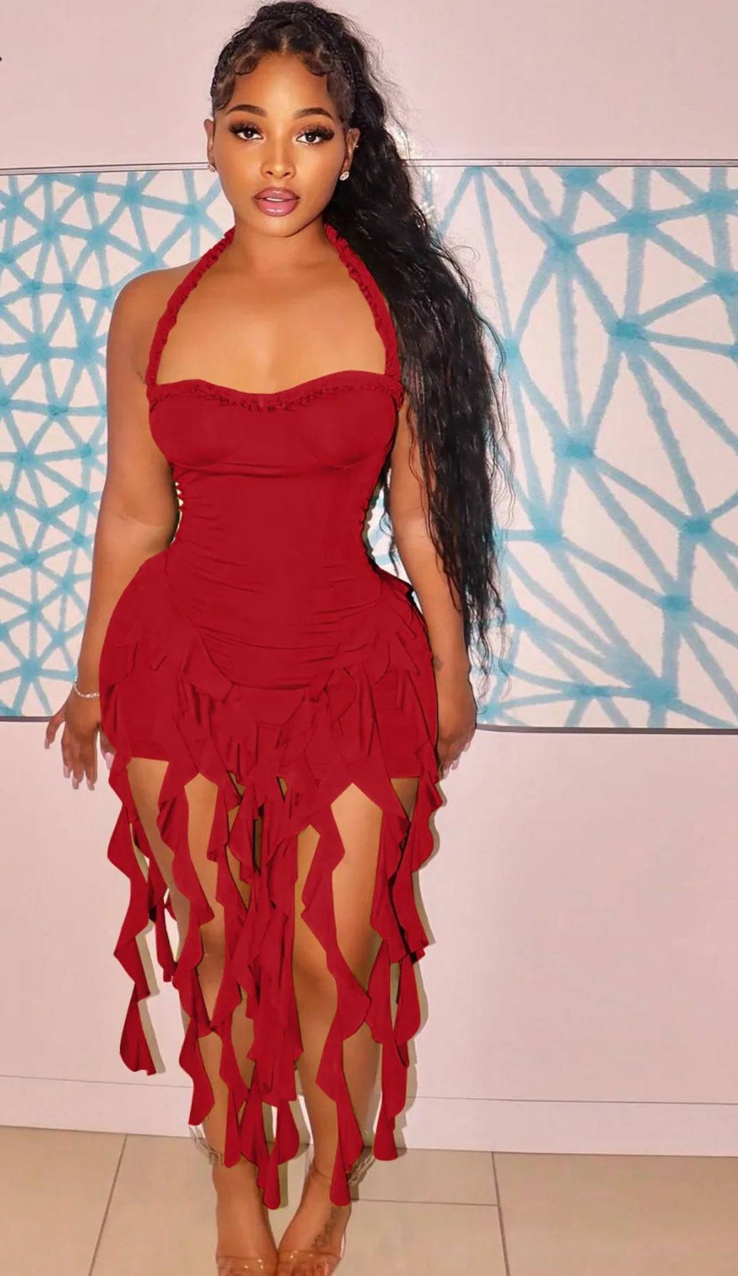 Sleeveless Hanging Tassel Fringe Design Solid Color Tube Dress