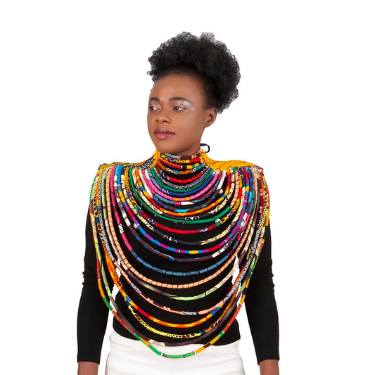 African Vintage Beaded Ankara Rainbow Multi Strand Handmade Body Chain Choker Necklace