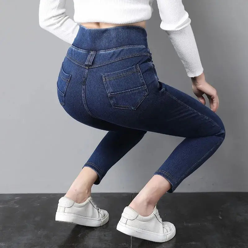 Denim Skinny Elastic Waist Ladies High Pencil Jeans