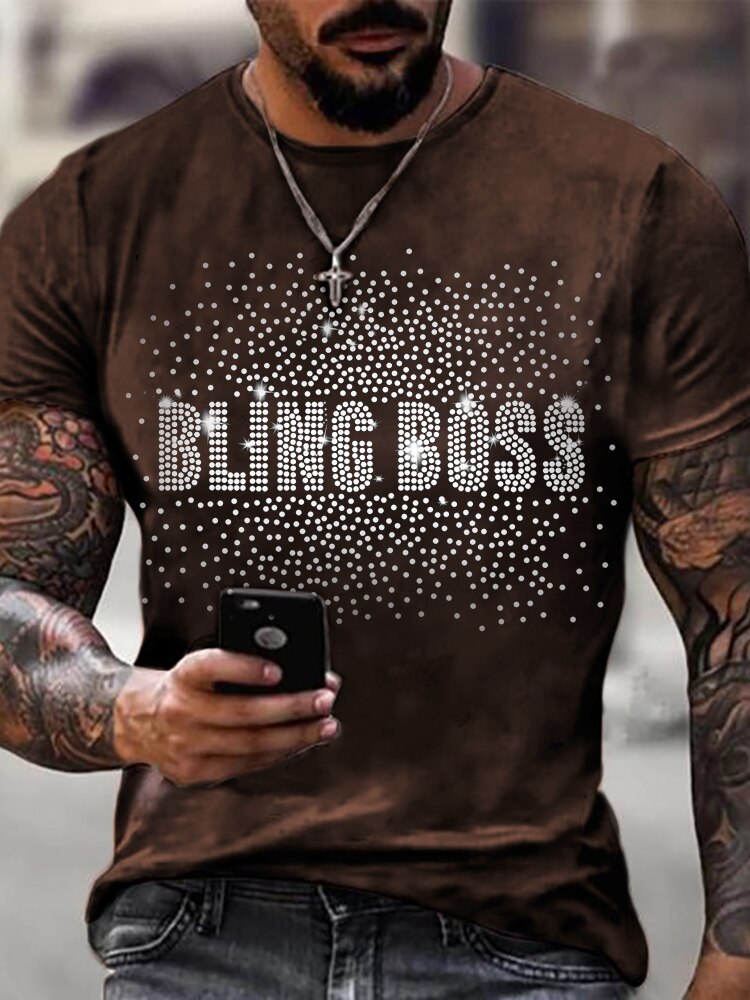 Men's "Bling Boss" Rhinestone Designer Short Sleeve T-Shirt