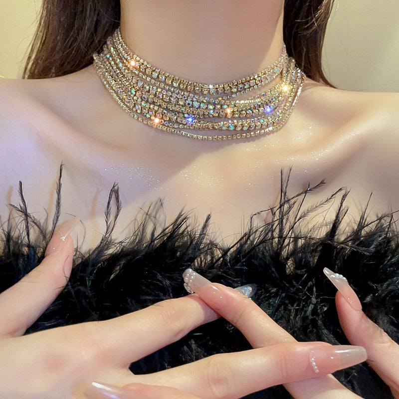 Crystal Sparkling Multi-Layer Rhinestone Choker