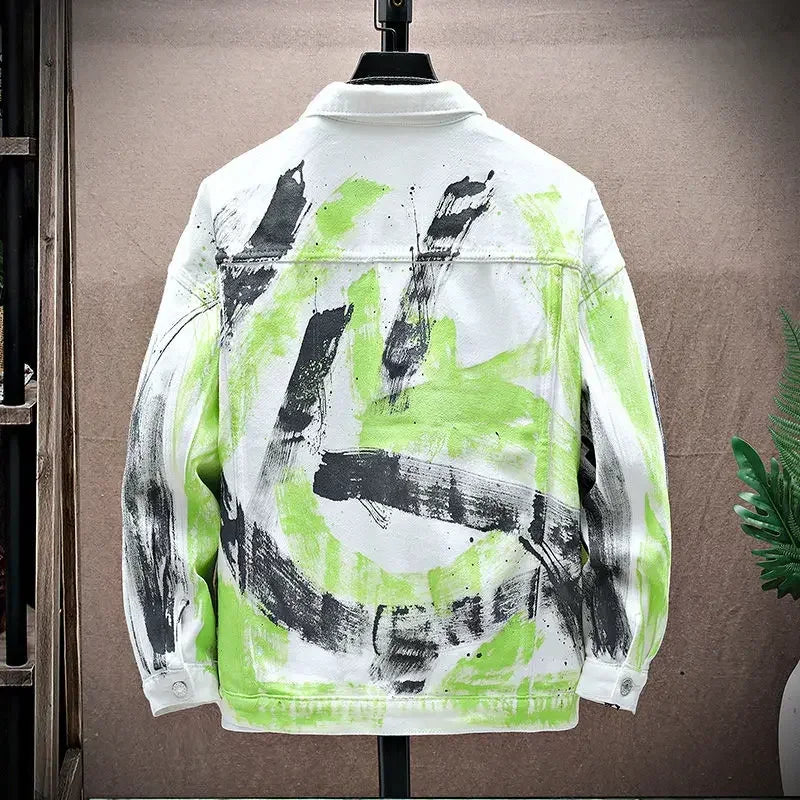 Men's Denim Tie-Dye Painted Graffiti Hip-Hop Jean Jacket to 4X Big & Tall