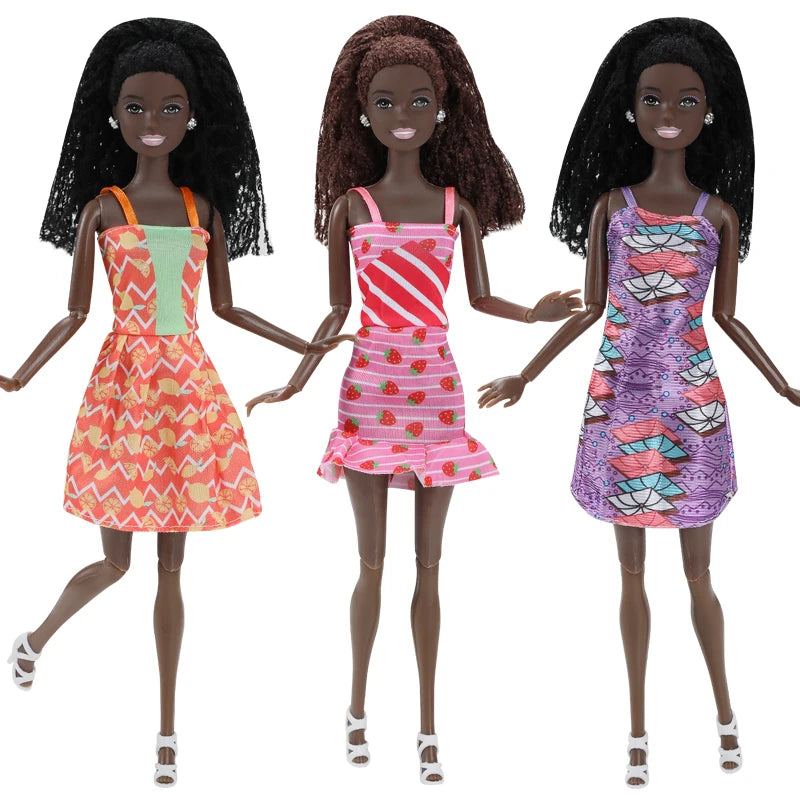 30CM Black African Girl w/ Mini Sundress & Braids Doll