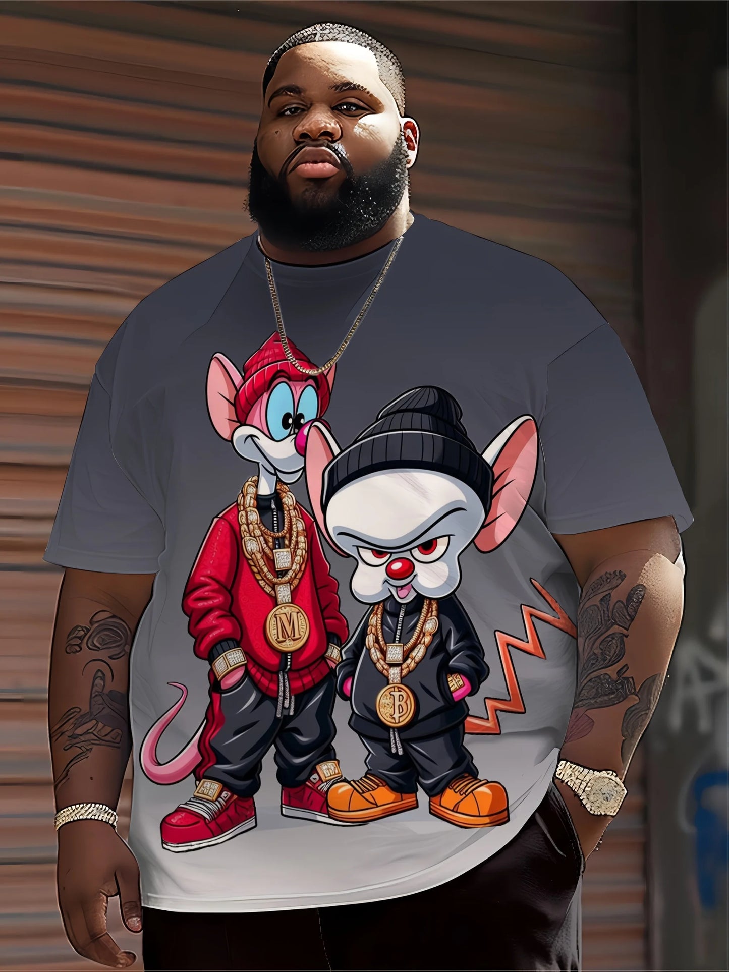 Men's Hip-Hop Cartoon O-Neck Short Sleeve T-Shirt to 5X Big & Tall