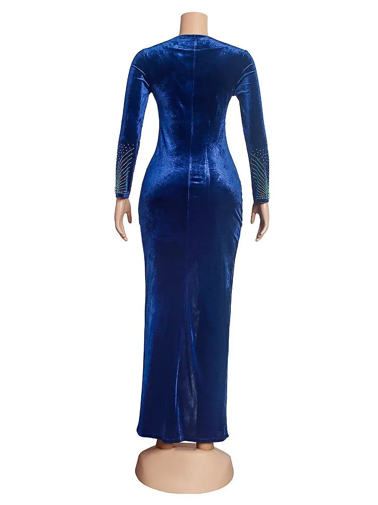 Diamond Velvet African Plus Size Bodycon Wedding Evening Gown to 3X