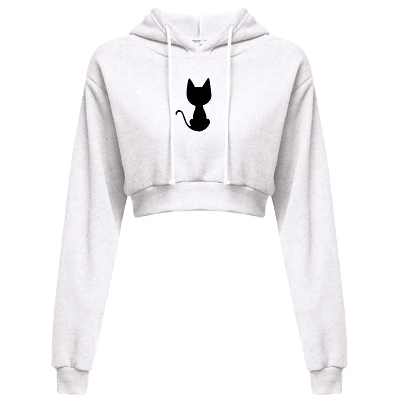 Women's Umbilical Top Hoodie Casual Long Sleeve Hooded Short Sweatshirt Sexy Printed Umbilical Sweater 10 Colors