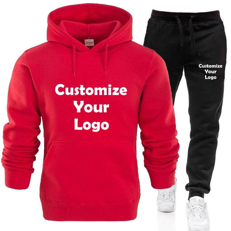 CUSTOMIZED LOGO Unisex Athletic Hoodie Sweatshirt + Sweatpants Solid Color Tracksuits