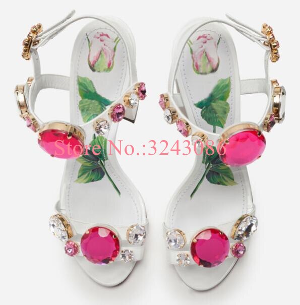 Crystal Chunky Heel Mixed Color Diamond Beach Sandals