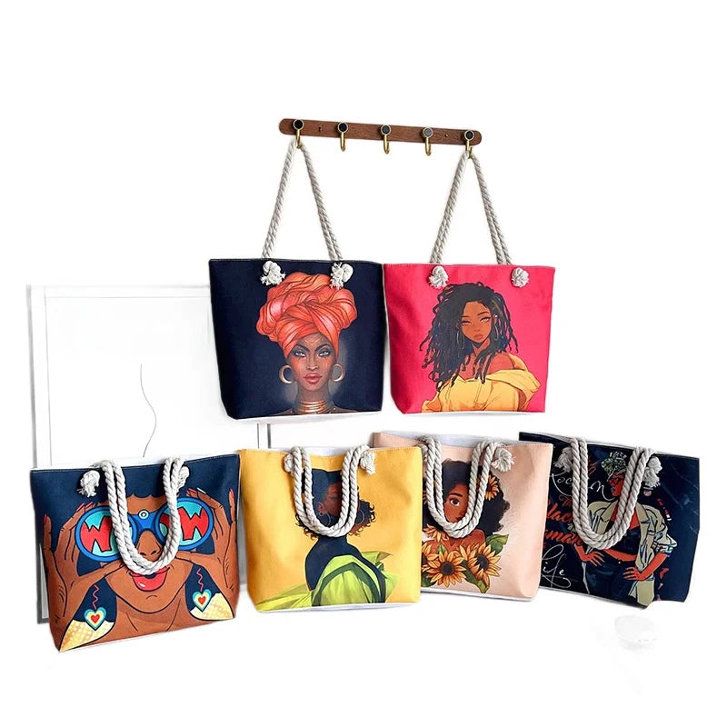 Black African Woman 3D Canvas Print Women's Single Shoulder Large Capacity Tote Bags