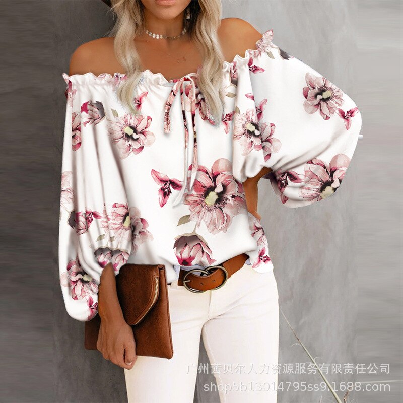 Off-the-Shoulder Long Sleeve Slash Neck Blouse