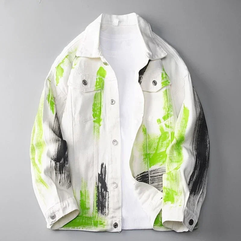 Men's Denim Tie-Dye Painted Graffiti Hip-Hop Jean Jacket to 4X Big & Tall