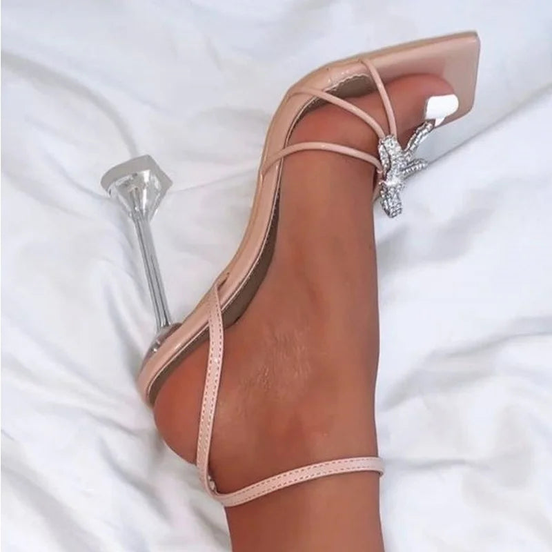 Rhinestone Bowknot Design Stiletto Spiked Heel Slingback Sandal Pumps