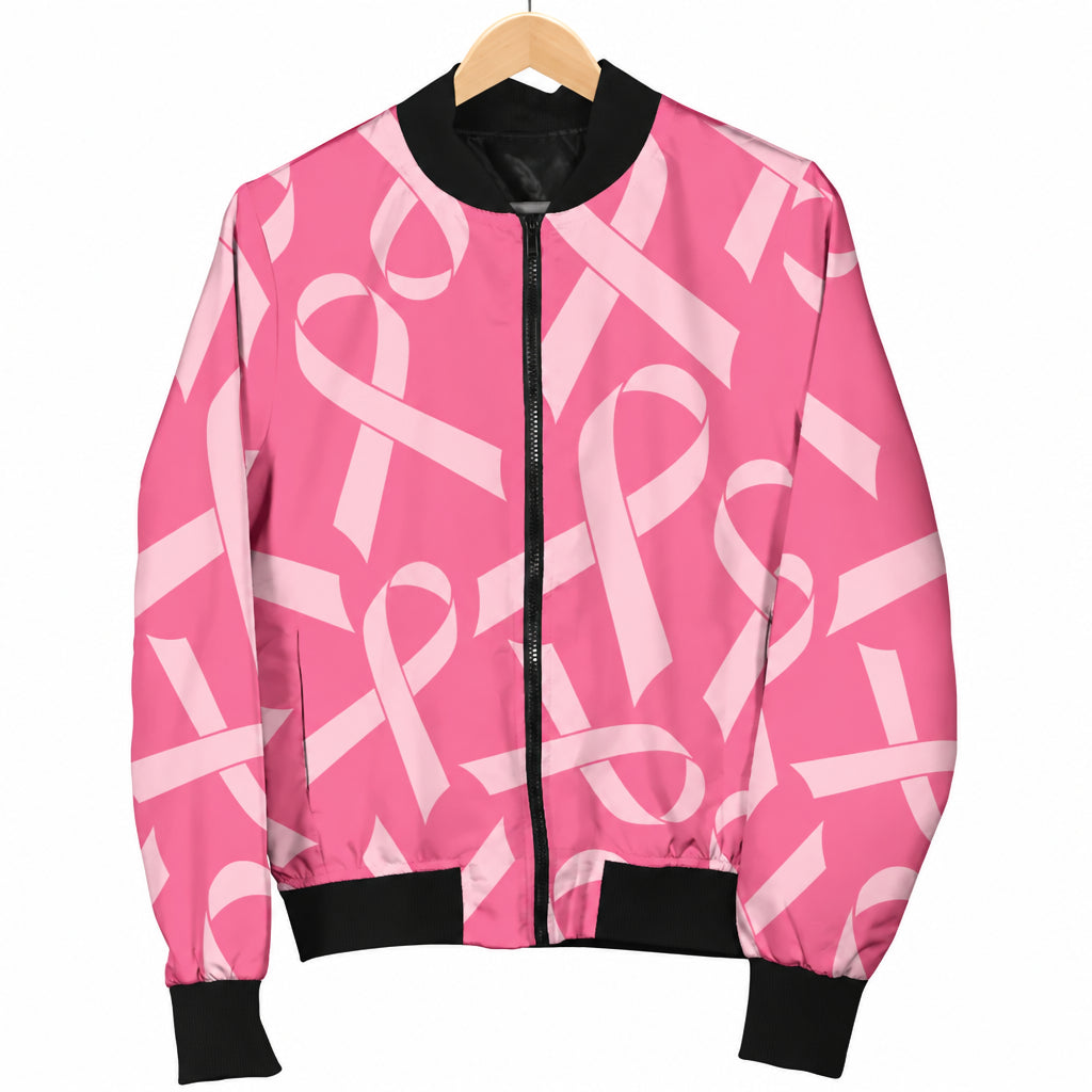 Breast Cancer Awareness Ribbons 3D Print Women's O-Neck Zipper Bomber Jacket