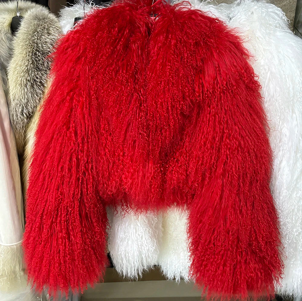 Shaggy Mongolia Sheep Fur Oversized Collar Women's Jacket to 8X Plus Size