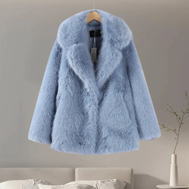 Plush Faux Fur Women's Solid Color Thick Teddy Coat