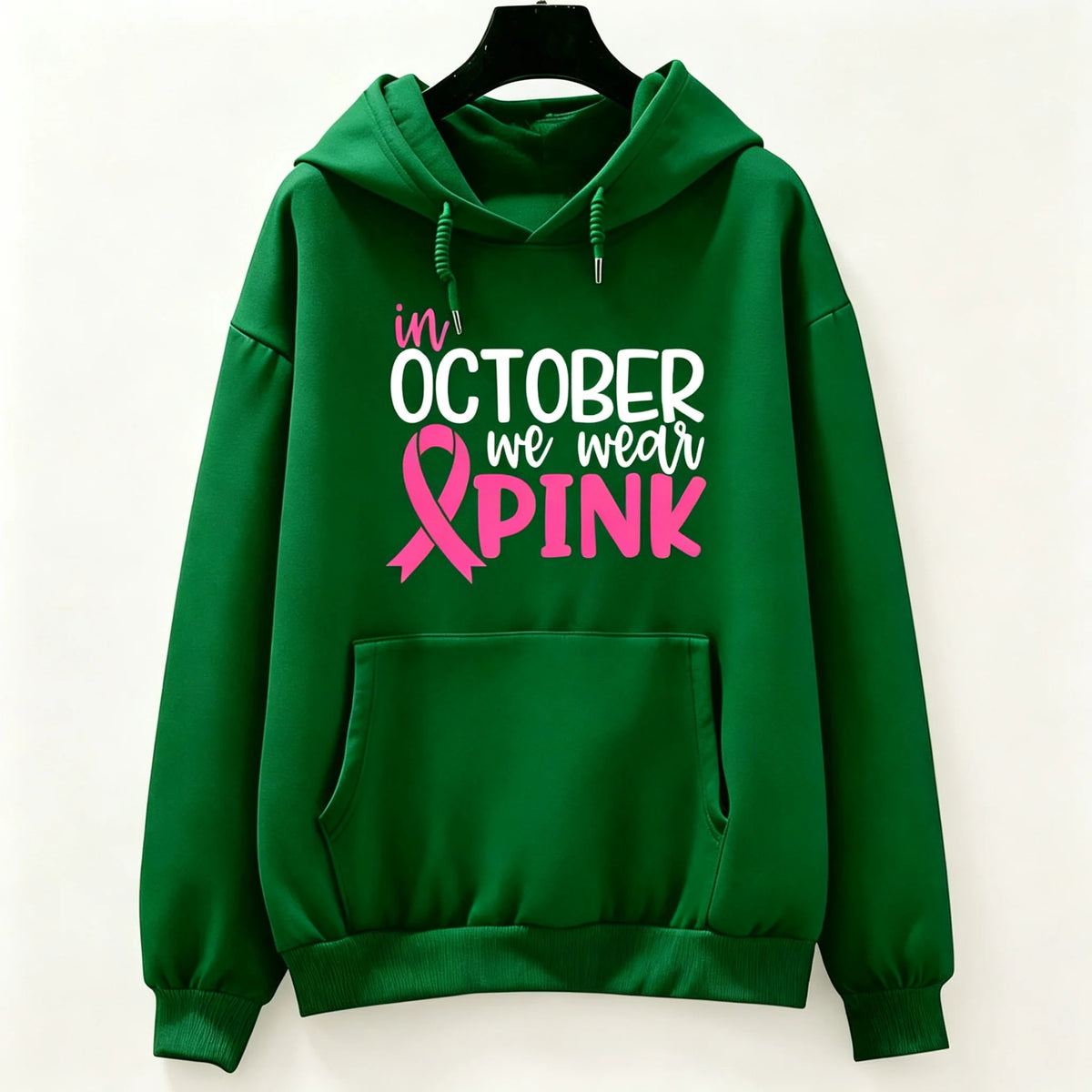 "In October We Wear Pink" Breast Cancer Awareness Long Sleeve Women's Hoodie Sweatshirt to 3X Plus Size