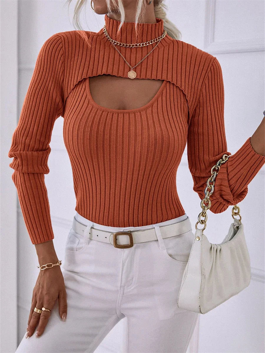 Ribbed Hollow-Out Women's Sweater