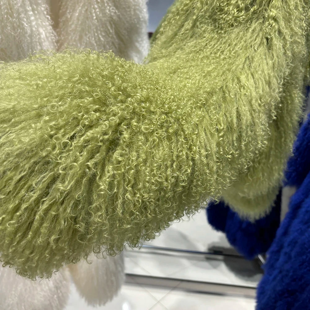 Shaggy Mongolia Sheep Fur Oversized Collar Women's Jacket to 8X Plus Size