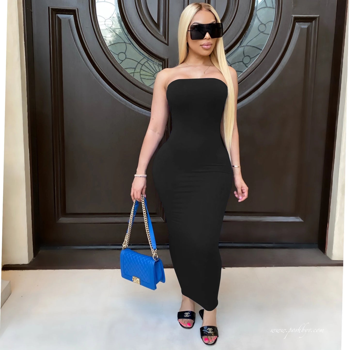 Sleeveless Solid Color Tube Maxi Dress Dress