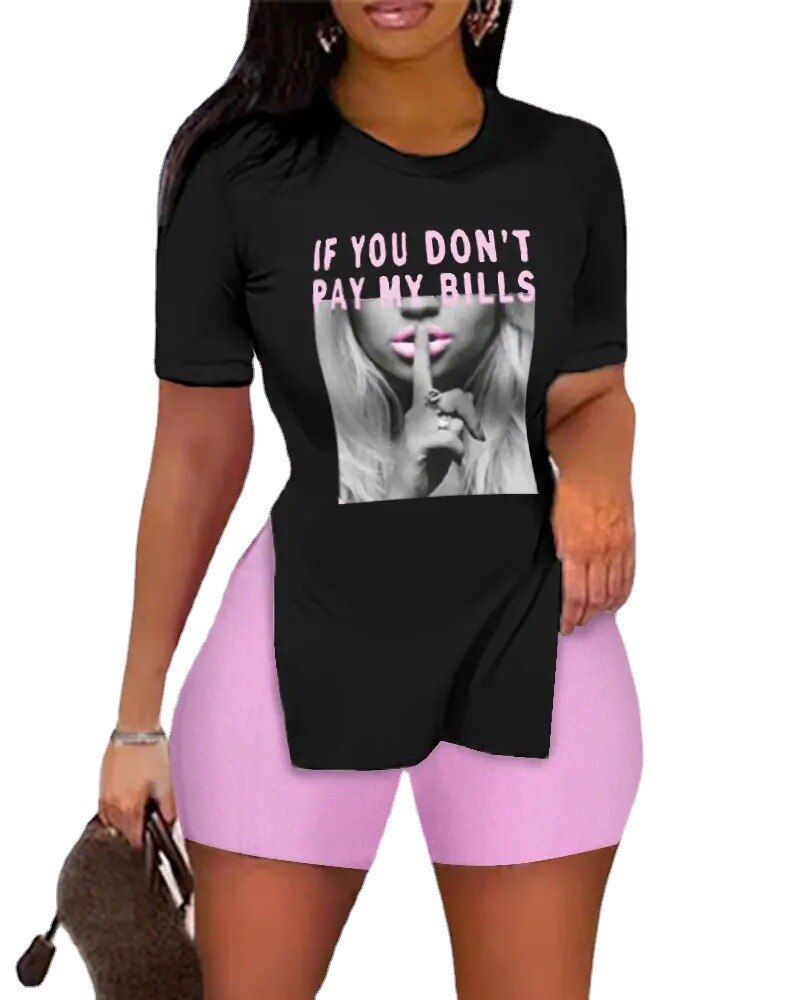 Graphic Print Women's Short Sleeve T-Shirt & Mini Shorts 2-Piece Set