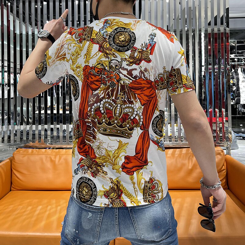 Men's Baroque Rhinestone Crown Short Sleeve T-Shirt