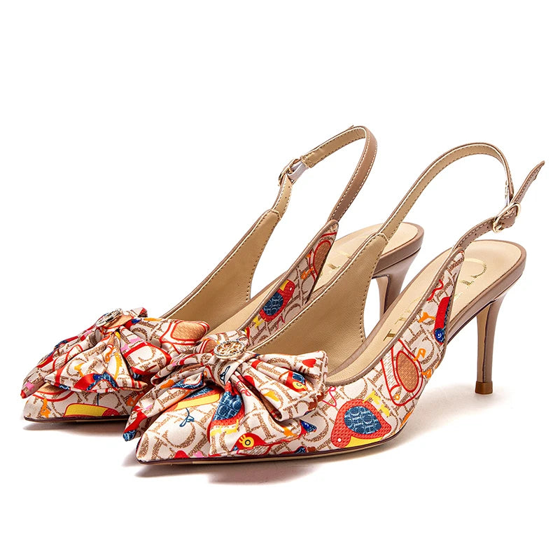 Bowtie Floral/Geometric/Polka Dot/Monogram Letter Print Design Women's High Heel Slingback Pumps