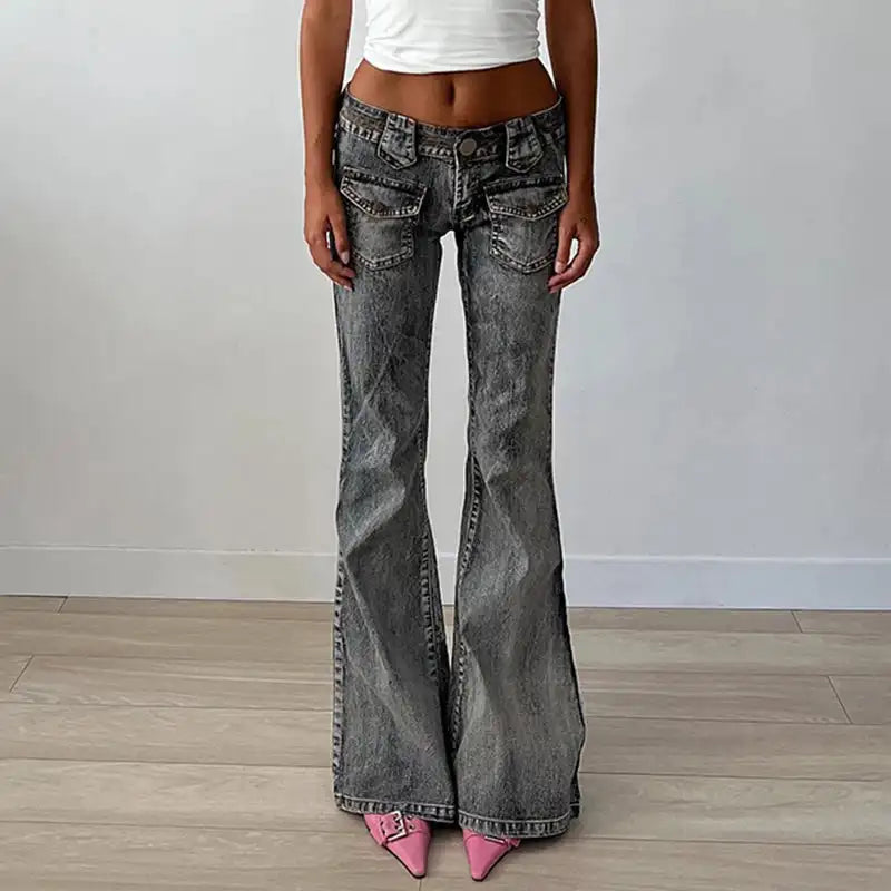 Geometric Patchwork Printed Denim Vintage Wide Leg Straight Jeans