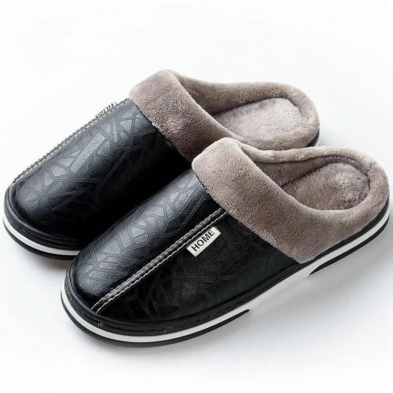 Men's Indoor PU Leather Waterproof House Slippers