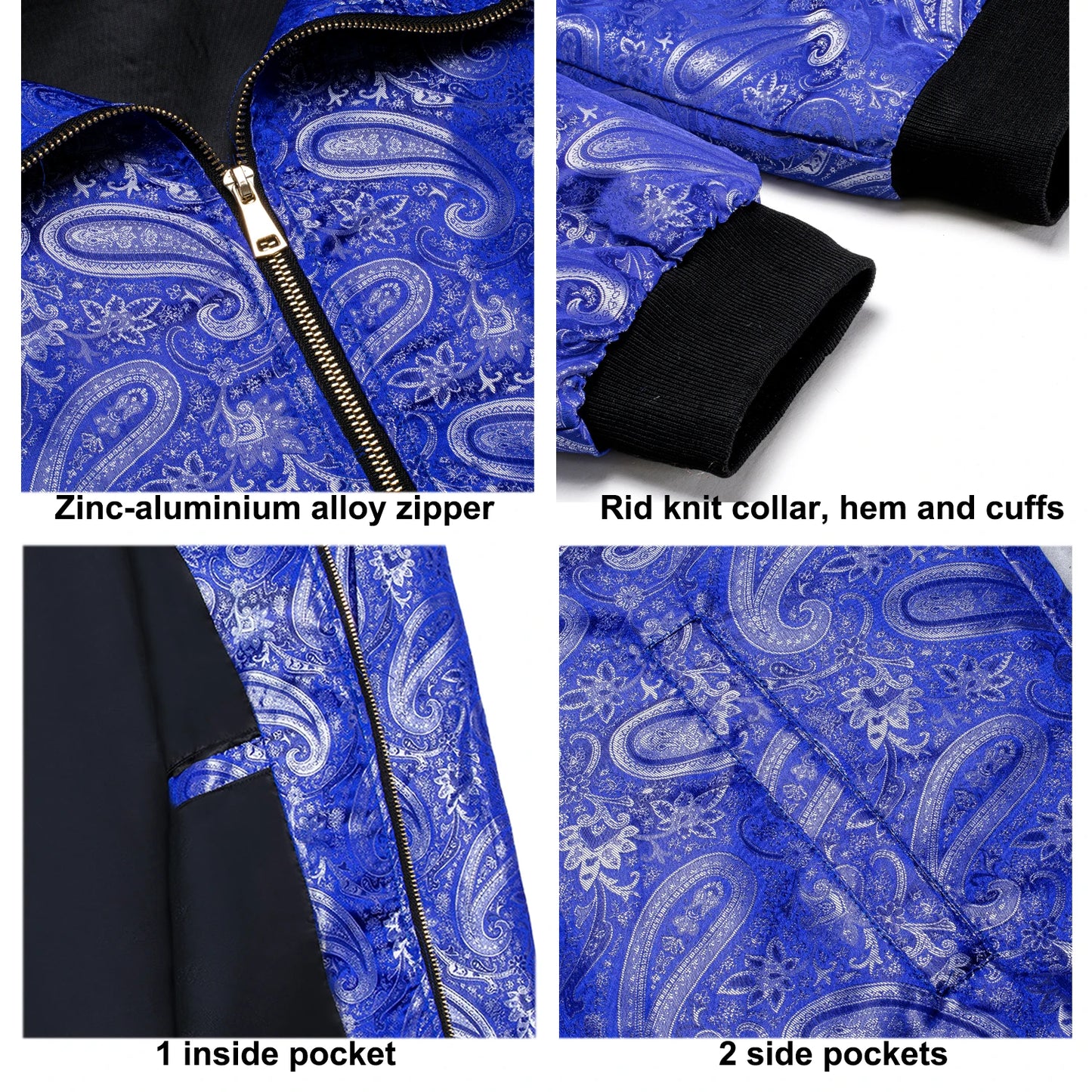 Men's Jacquard Paisley Lightweight Streetwear Zipper Bomber Jacket