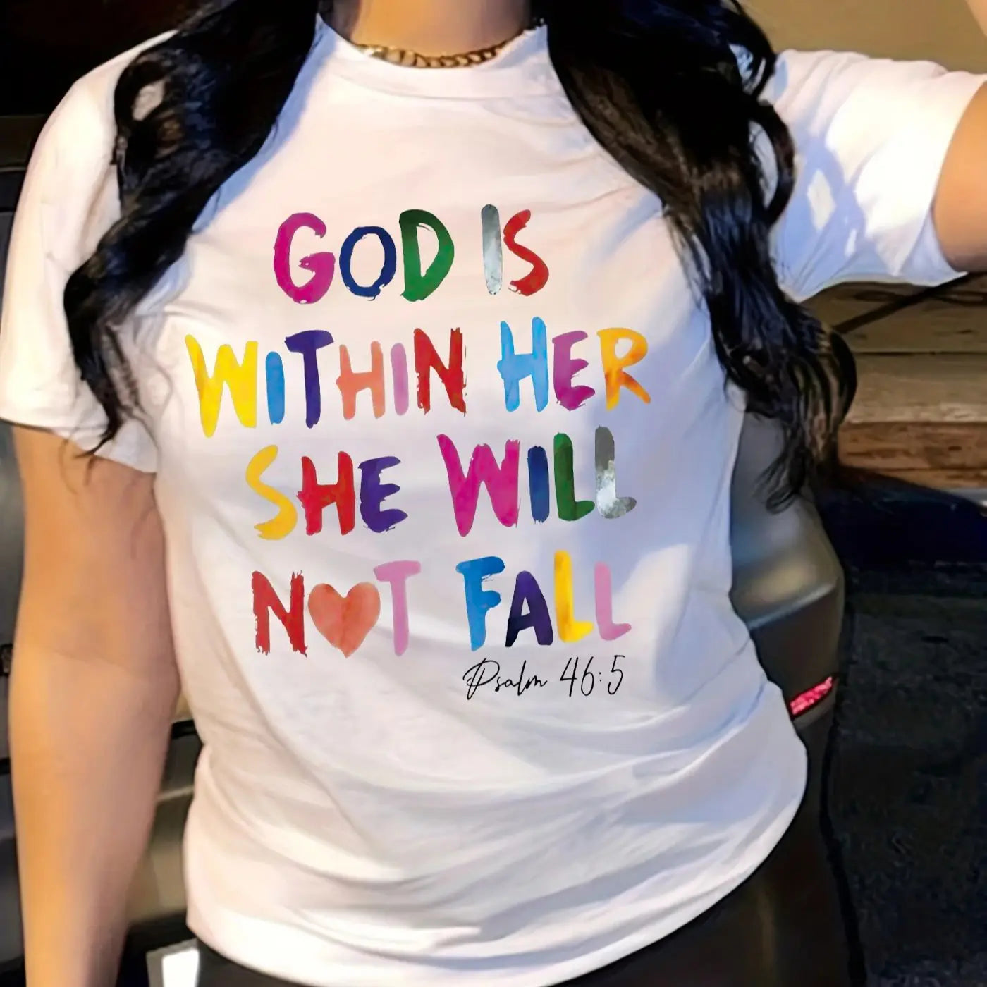 "God Is Within Her So She Will Not Fail" Print Short Sleeve O-Neck Women's T-Shirt