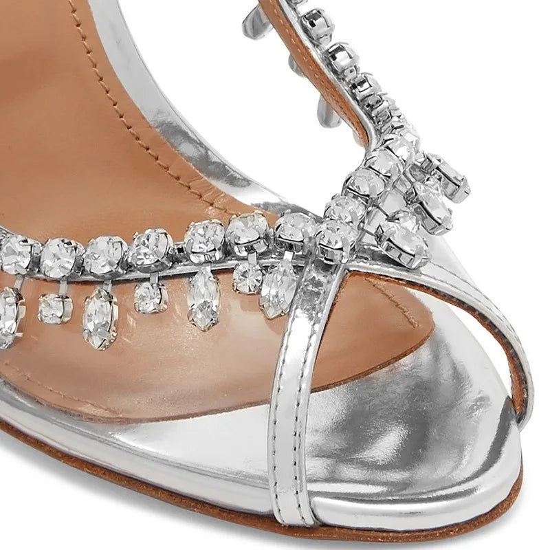 PVC Transparent Rhinestone Chain Detail Fish Mouth Transparent Stiletto Heel Slingback Formal Bridal/Party Pumps