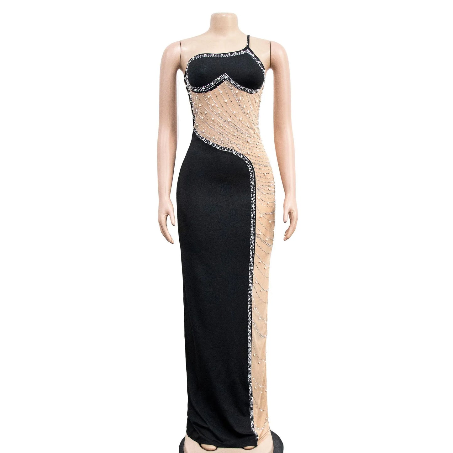 Asymmetrical Diamond Heart Maxi Evening Formal Dress