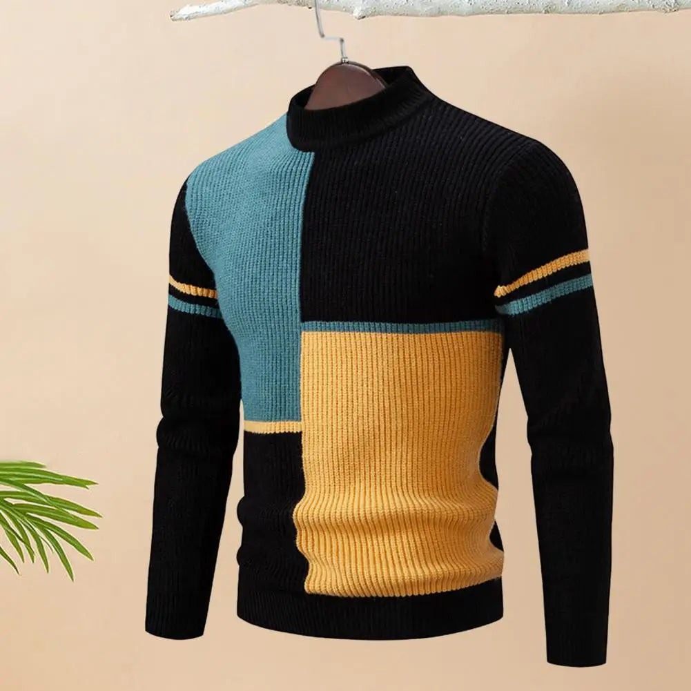 Colorblock Knitted Men's Slim Fit Long Sleeve Sweater