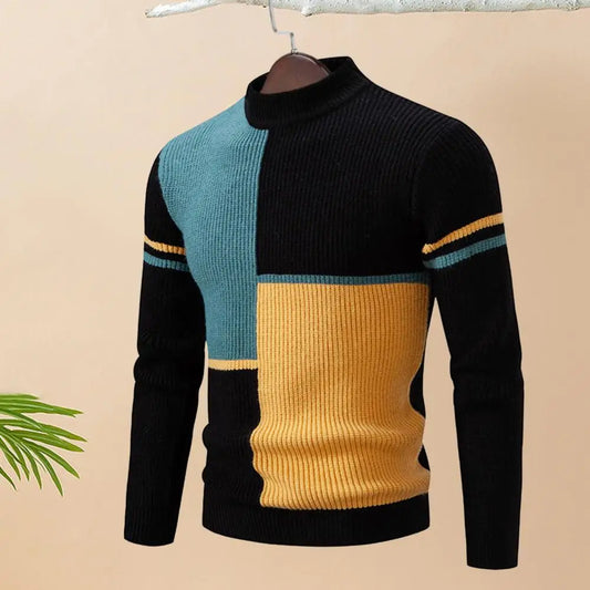 Colorblock Knitted Men's Slim Fit Long Sleeve Sweater