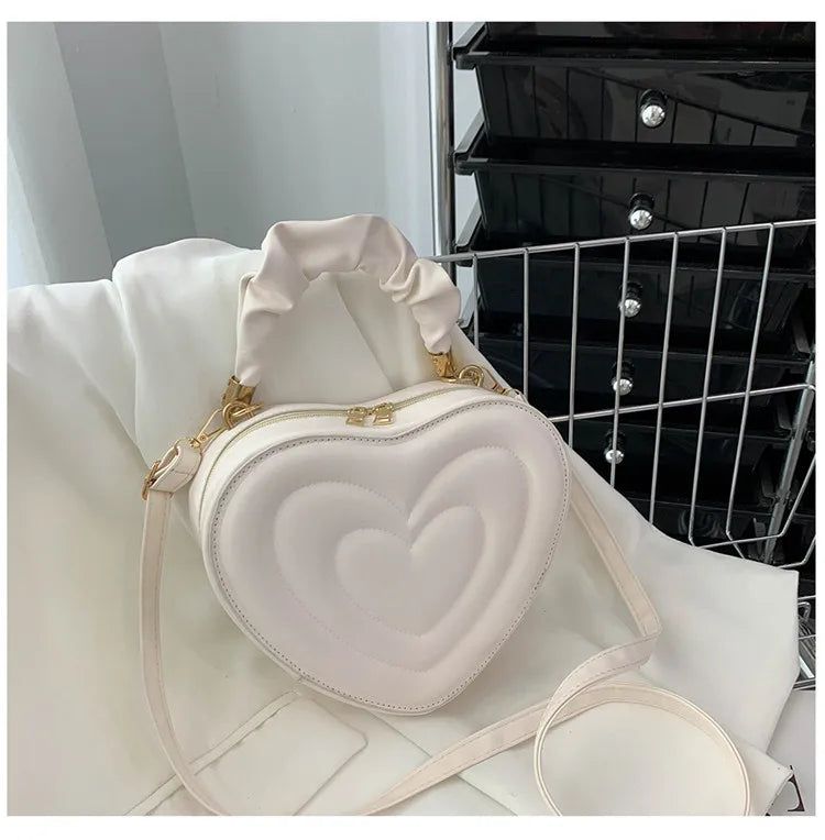 Heart Shape Small Designer Crossbody Solid PU Leather Top Handle Purse
