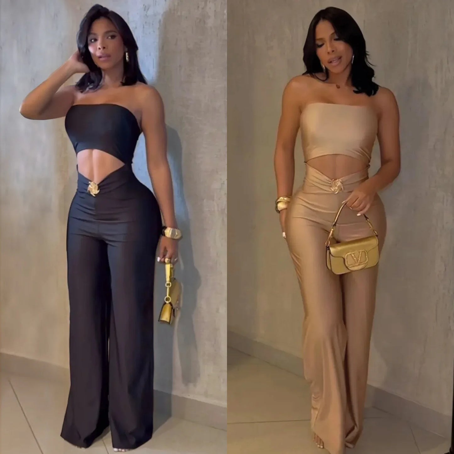 Sleeveless Sexy Ring Pendant Hollow-Out Design Bodycon Women's Sleeveless Backless Jumpsuit