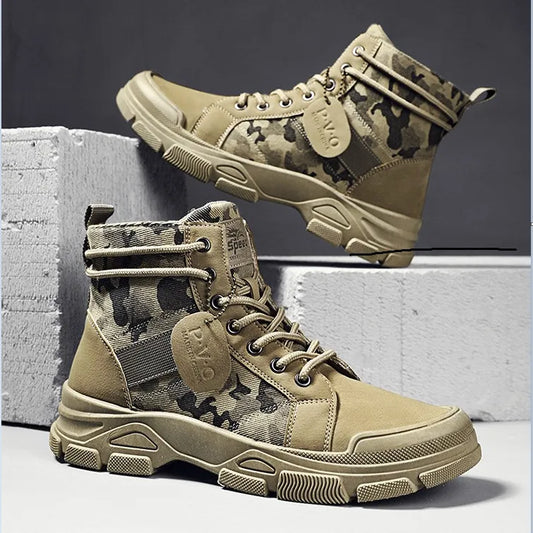 Camouflage Lace-Up Military Men's Ankle Boots