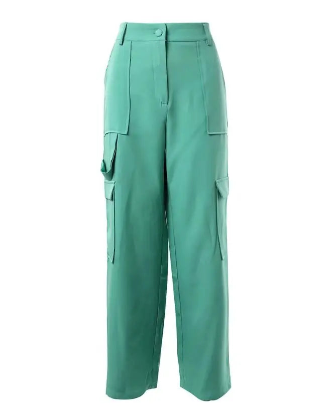 Solid Color Button Fly Women's Multi-Pocket Cargo Streetwear Pants